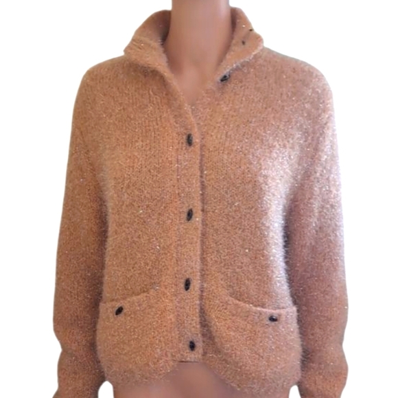 Jamie Sadock Cozy Tan Sparkle Button-Up Cardigan Size Large - Picture 1 of 5